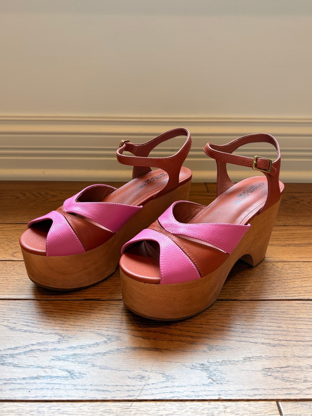 Charlotte Stone “Angie” Platform Wooden Sandals in Sienna Carnation - Women